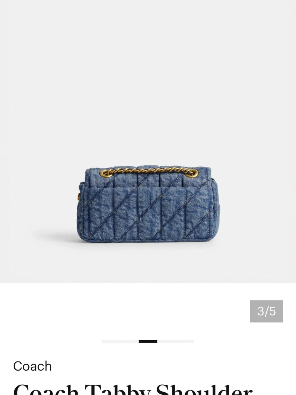 Authentic brand New Coach Blue quilted denim Tabby Crossbody Bag size 20